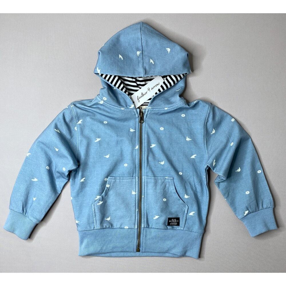 NWT Feather 4 Arrow Blue Shaka Print Hooded Trifecta Sweatshirt Boys Girls 4T